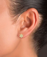 Cubic Zirconia Pave Flower Stud Earrings in 14k Gold-Plated Sterling Silver