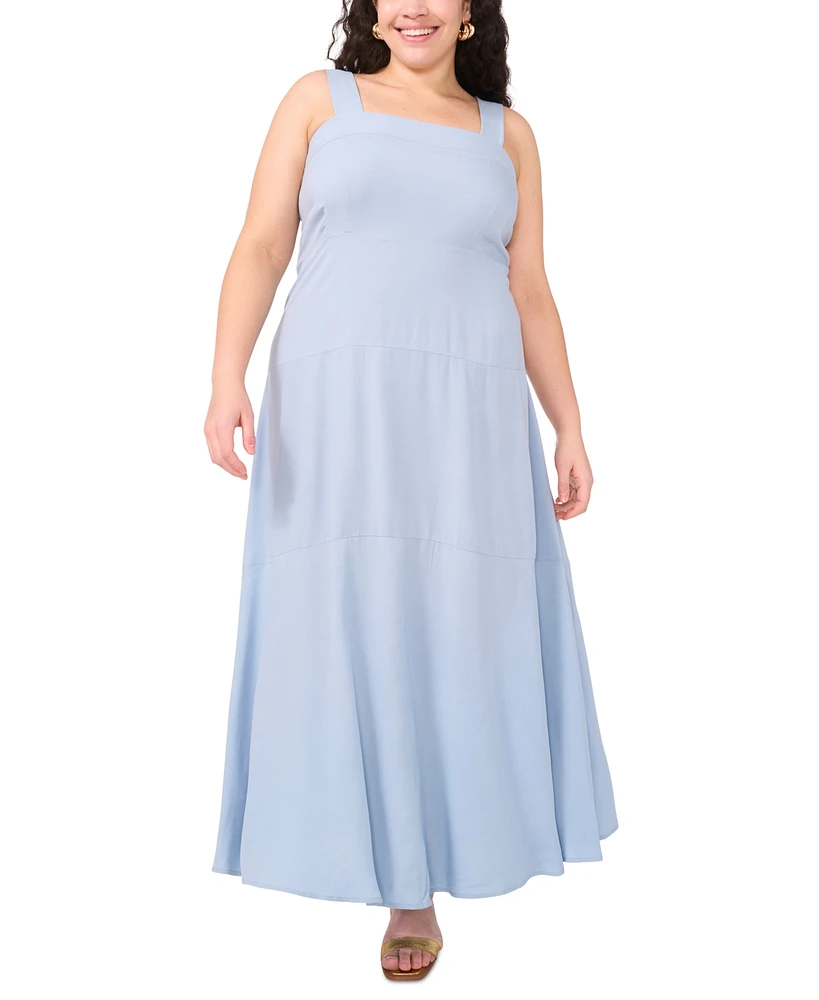 Vince Camuto Plus Square-Neck Smocked-Back Sleeveless Maxi Dress