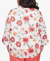 Alfred Dunner Plus Catalina Island Bright Floral Two One Collared Neck Top with Necklace