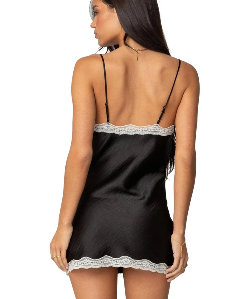 Edikted Women's Lace Bow Satin Effect Mini Dress