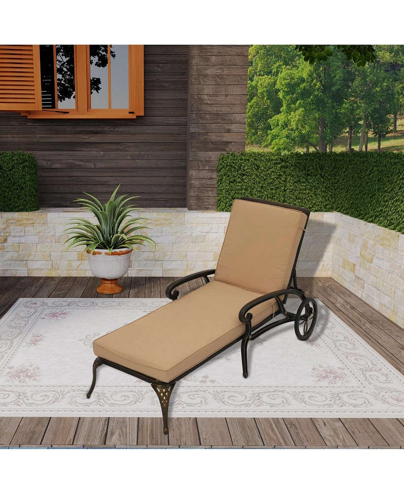 Outdoor Chaise Lounge with Cushions Patio Chairs Wheels & Adjustable Backrest Aluminium Pool Sun Lounges for Outside, Beige