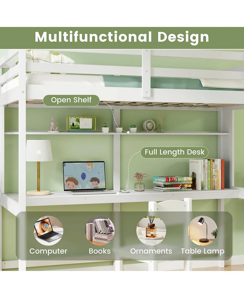 Loft Bed Frame with Safety Guardrail for Kids Secure and Space-Saving Design for Bedrooms