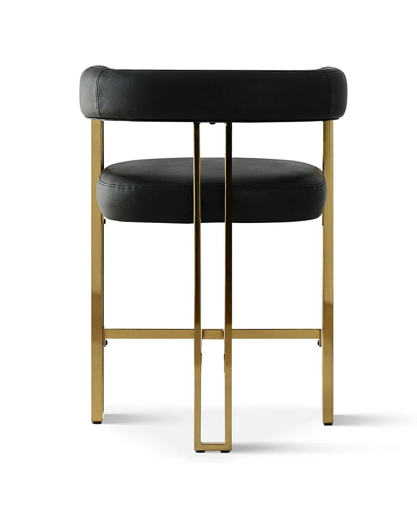 Modern Black Faux Leather Bar Stools Set of 2–Gold Metal Frame, Counter Height Chairs with Backrest-Maison Boucle