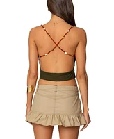 Edikted Women's Beaded Deep Cowl Neck Backless Top