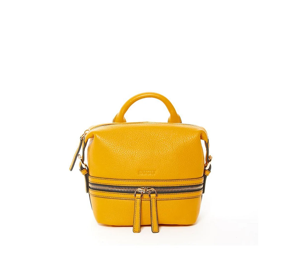 Susu Yellow Leather Backpack Purse Convertible Medium Crossbody Bag for Women with Front and Back Pockets