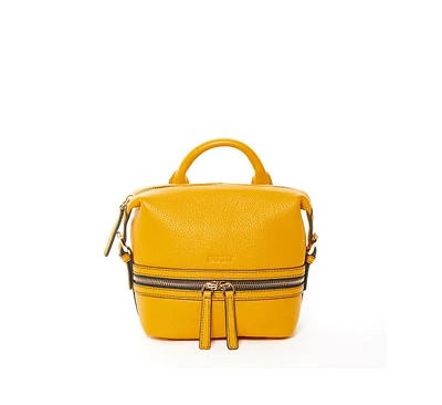Susu Yellow Leather Backpack Purse Convertible Medium Crossbody Bag for Women with Front and Back Pockets