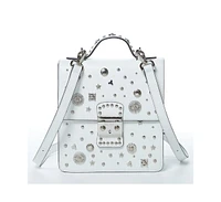 Susu Convertible Leather Backpack Purse White Crossbody Bag with Embellishments and Top Handble Women's Handbag