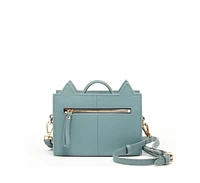 Susu Leather Cat Purse Crossbody Bag Mineral Blue Handbag for Women with Top Handle and Adjustable Strap