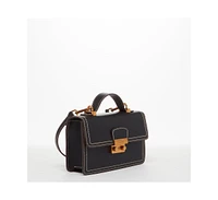 Susu Black Purse Leather Small Crossbody Bag Cute Women's Handbag with Top Handle and Adjustable Strap