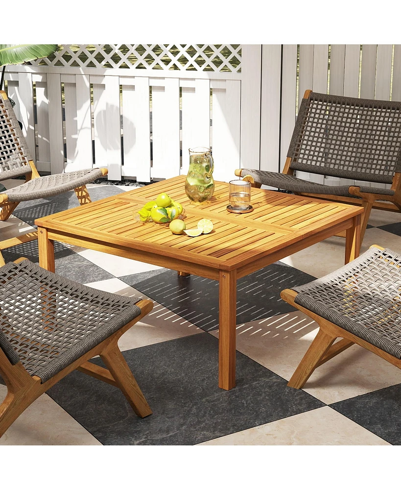 Gymax Outdoor Coffee Table w/ Slatted Tabletop Small Outside Table Square Patio Table