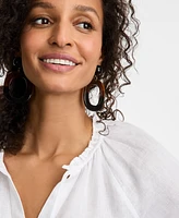 Charter Club Petite Linen Tie-Neck Short-Sleeve Peasant Top, Exclusively at Macy's