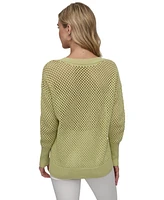 Dkny Jeans Women's Cotton Open-Knit V-Neck Sweater - Kxs
