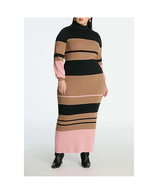 Eloquii Women's Striped Mock Neck Sweater Dress