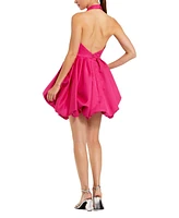 Women's Satin High Neck Sleeveless Bubble Hem Mini Dress