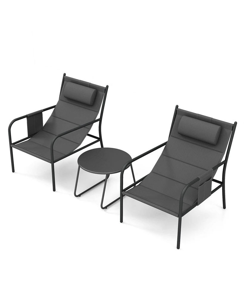 3-Piece Outdoor Bistro Set Patio Chairs and Coffee Table for Balcony, Garden, or Deck