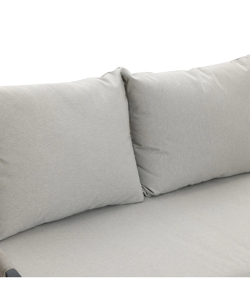 LuxenHome Outdoor Aluminum with Pe Rope Loveseat Sofa with Cushions and Coffee Table Set