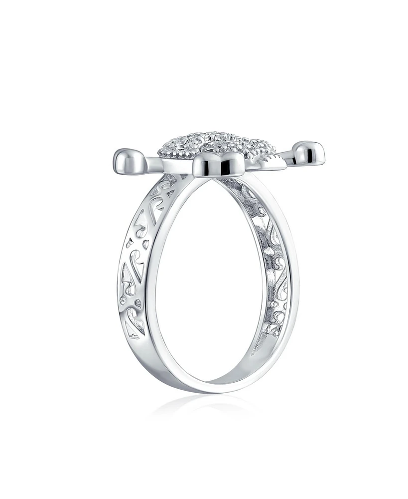 Bling Jewelry Cocktail Statement Ring: Cz Pirate Skull Crossbones for Punk Goth Sterling Silver