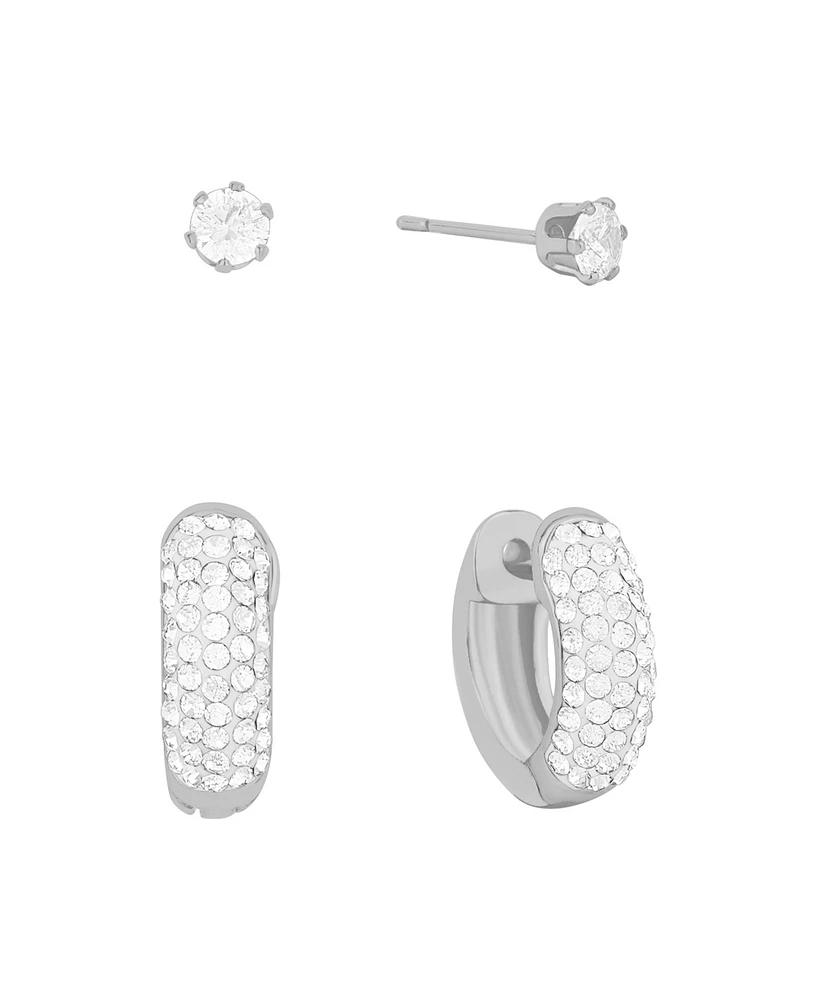and Now This Clear Crystal Hoop Stud Duo Earrings Set