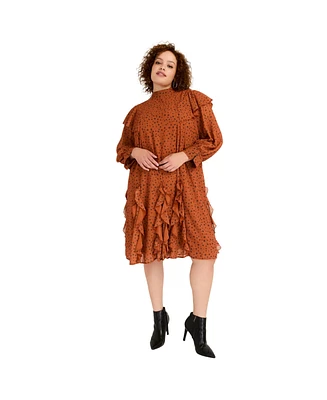 June + Vie Women's Ruffled Chiffon Mockneck Dress