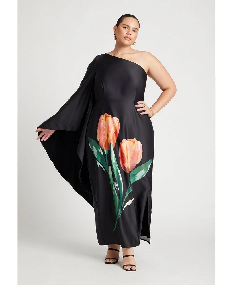 Eloquii Women's One Shoulder Dramatic Sleeve Dress