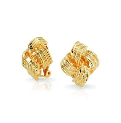 Bling Jewelry Geometric Square Two Tone Rope Cable Love Knot Clip On Earrings For Non Pierced Ears Gold Silver Plated Brass