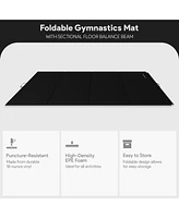 BalanceFrom Fitness All-Purpose Folding Anti Tear 4 Panel Fitness Mat w/ Sectional Floor Balance Beam for Aerobics & Gymnastics, Black