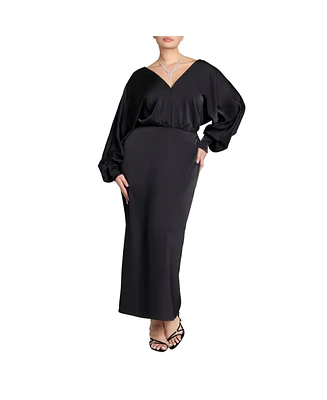 Eloquii Women's Dramatic Sleeve Satin Column Dress