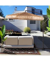 Aoodor 10ft Thatched Tiki Patio Umbrella, Cantilever Offset Umbrella with Hand-Push Tilt (No Base)