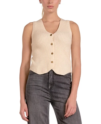 Elan Women's Ribbed-Knit Sleeveless Button-Front Vest