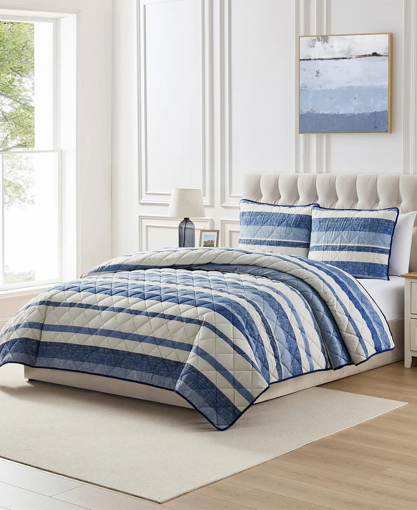 Seventh Studio Blue Stripe Pinsonic Microfiber 3-Pc. Quilt Set