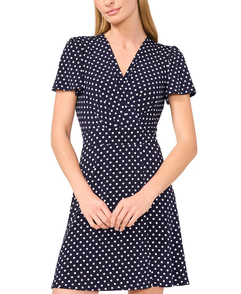 CeCe Women's Knit Flutter-Sleeve Faux-Wrap Dress