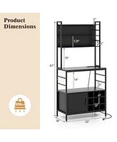 Bar Cabinet with Wine Bottle Holders and S-Hooks for Glassware Accessories