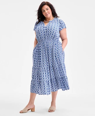 Style & Co Plus Printed V-Neck Short-Sleeve Dress, Exclusively at Macy's