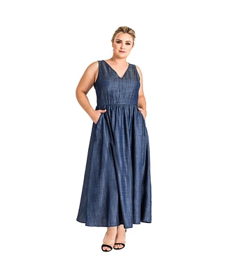 Standards & Practices Plus V-Neck A-Line Tencel Denim Maxi Dress