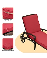 Lounge Chairs for Outside Set of 3 with Side Table & Cushion Patio Lounge Chairs Cast Aluminum Chaise Lounge Pool Chairs Outdoor Lounge Chairs, Bronze