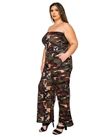 L I V D Women's Plus Size Freya Camo Cargo Jumpsuit