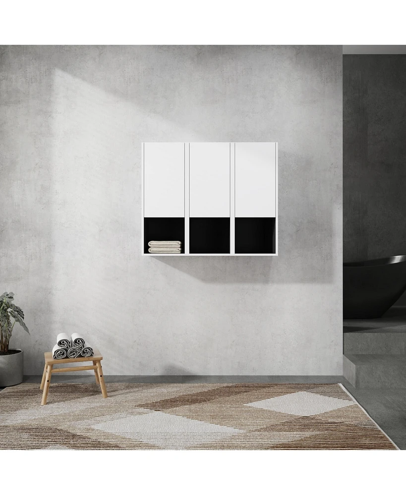 12" Bathroom Side Cabinet,3-Soft Close Doors,Float Mounting Design,123(Kd-Packing)