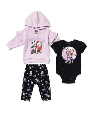 Nightmare Before Christmas Baby Boys Disney Fleece Pullover Hoodie Bodysuit and Pants 3 Piece Outfit Set