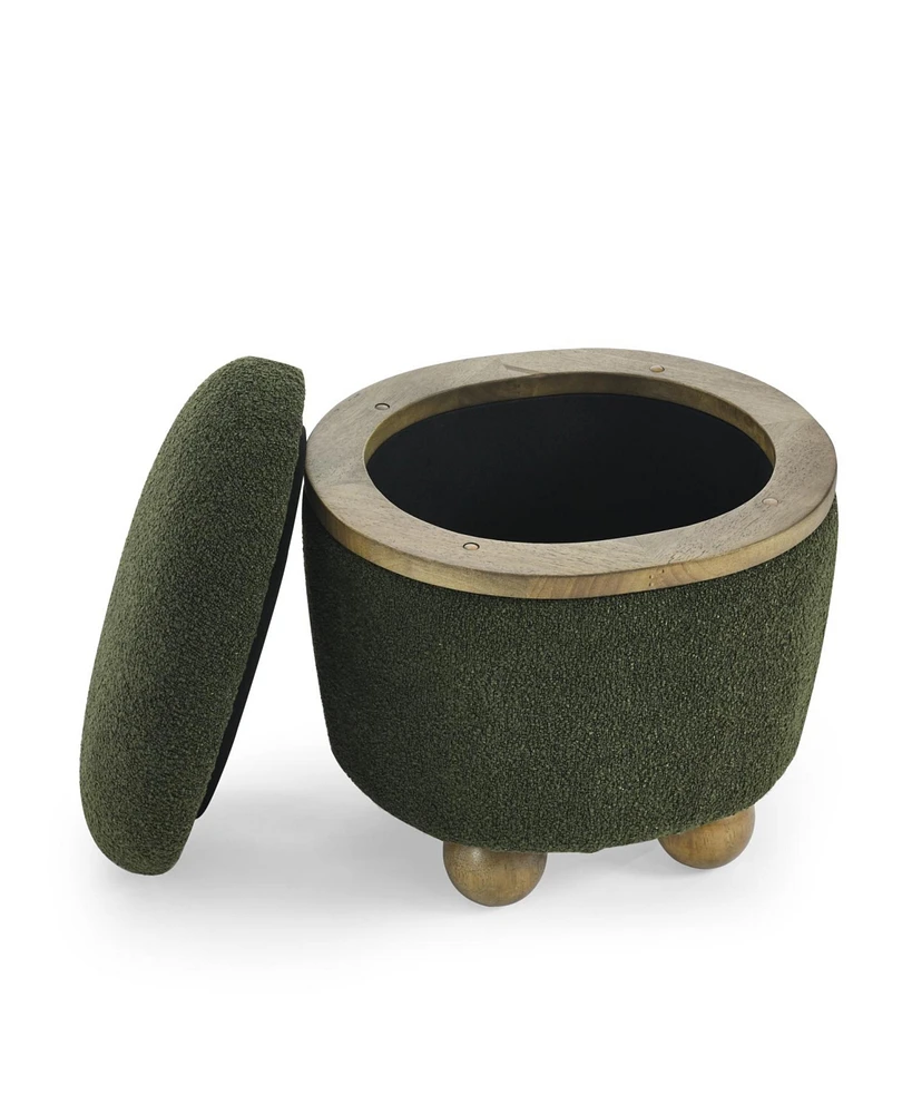 Round Storage Stool with Cushion, Dark Green