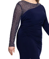 Betsy & Adam Plus Size Embellished Asymmetric Gown
