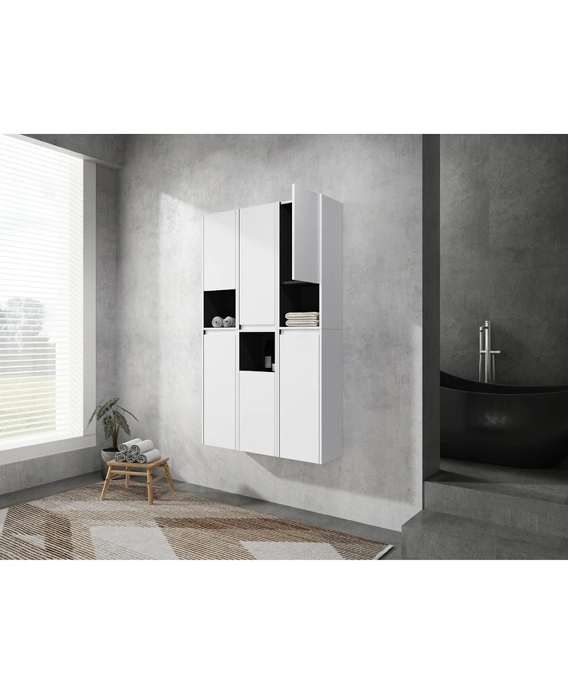 12" Bathroom Side Cabinet,6-Soft Close Doors,Float Mounting Design,0112WH3-0212WH-K3(Kd-Packing)