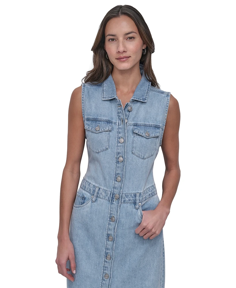 Dkny Jeans Women's Button-Front Sleeveless Midi Denim Dress - Kyo