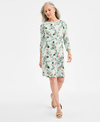 Style & Co Women's Printed 3/4-Sleeve Boat-Neck Dress