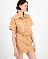 Avec Les Filles Womens Boxy Eyelet Shirt Eyelet Midi Skirt