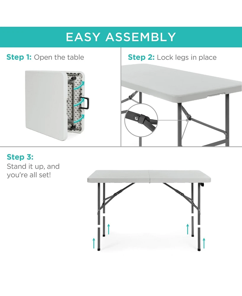 Best Choice Products 4ft Plastic Folding Table, Indoor Outdoor Heavy Duty Portable w/ Handle, Lock for Picnic