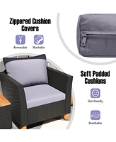 Gymax Set of 3 Rattan Furniture Set Patio Cushioned Sofa Storage Table w/ Wood Top