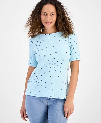 Style & Co Petite Printed Elbow-Sleeve T-Shirt, Exclusively at Macy's