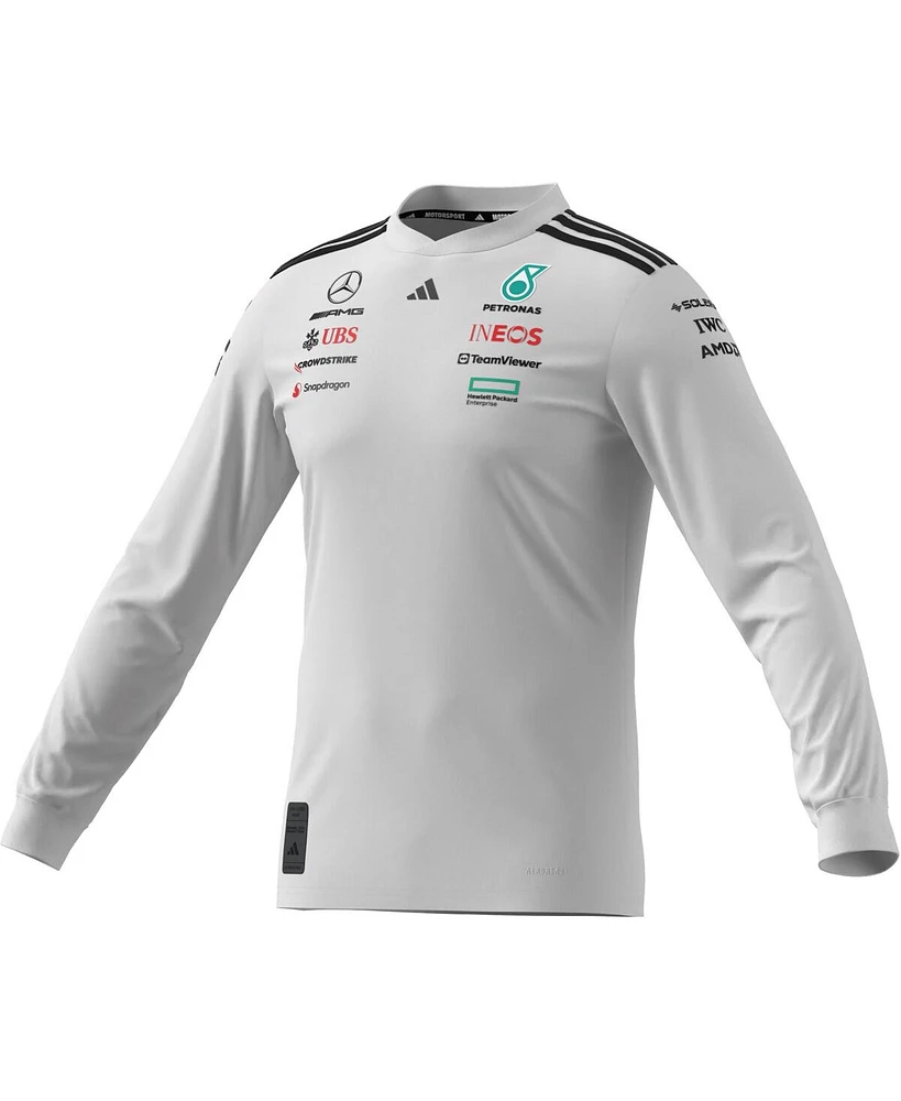 Adidas Men's White Mercedes-amg Petronas F1 Team Driver Wear Replica Long Sleeve Slim T-Shirt