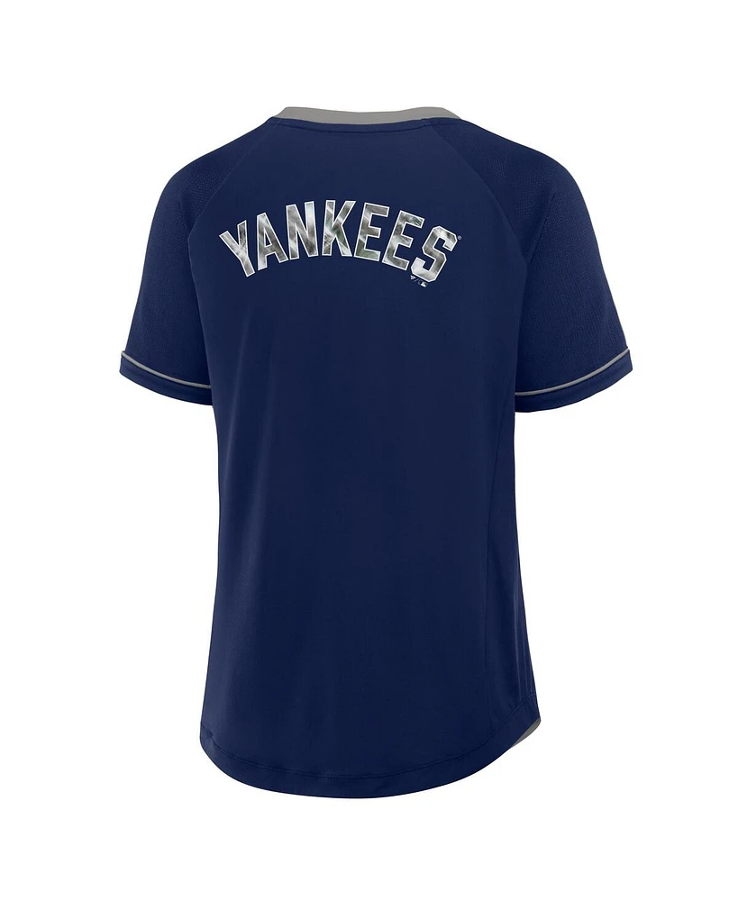 Fanatics Women's Navy New York Yankees League Diva Star Raglan V-Neck T-Shirt