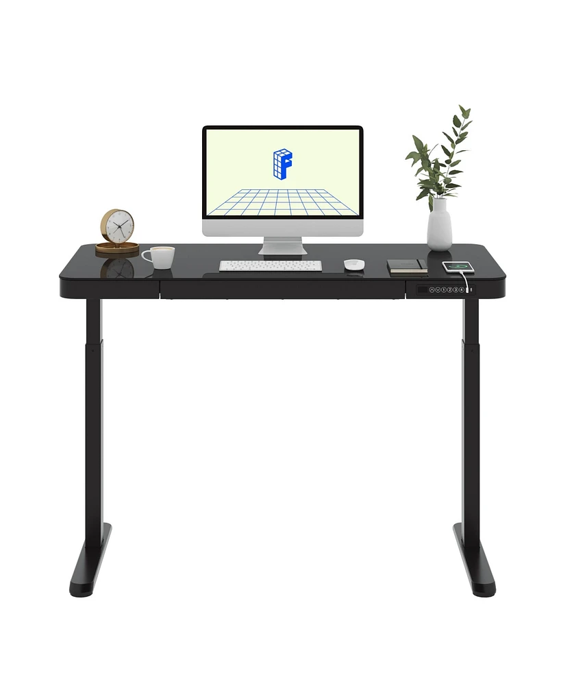 Flexispot EG9B-e, Electric Height Adjustable Glass Top Standing Desk, Black
